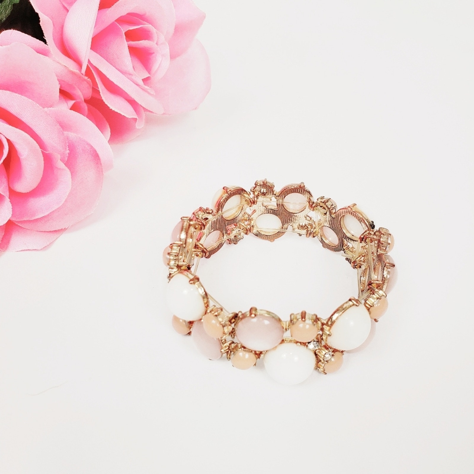 Rose Gold Blush Beaded Cz Bracelet 10$